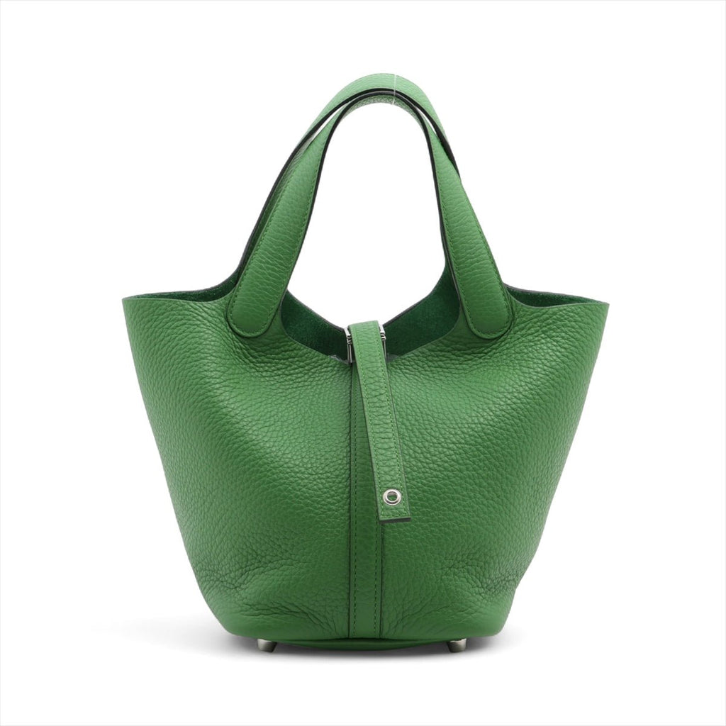 Second hand Hermes Picotin 18 Taurillon Clemence Leather Lock Bucket Handbag Vert Yucca - Tabita Bags