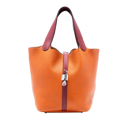 Second hand Hermes Picotin 22 Leather Lock Bucket Handbag Bicolor - Tabita Bags