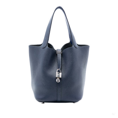 Second hand Hermes Picotin 22 Leather Lock Bucket Handbag Bleu Nuit - Tabita Bags