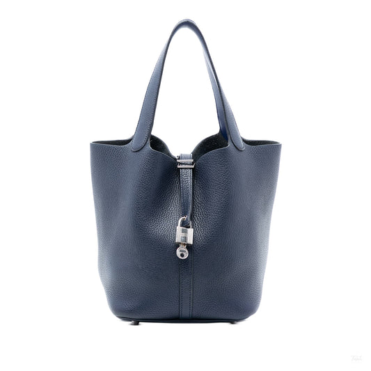 Second hand Hermes Picotin 22 Leather Lock Bucket Handbag Bleu Nuit - Tabita Bags