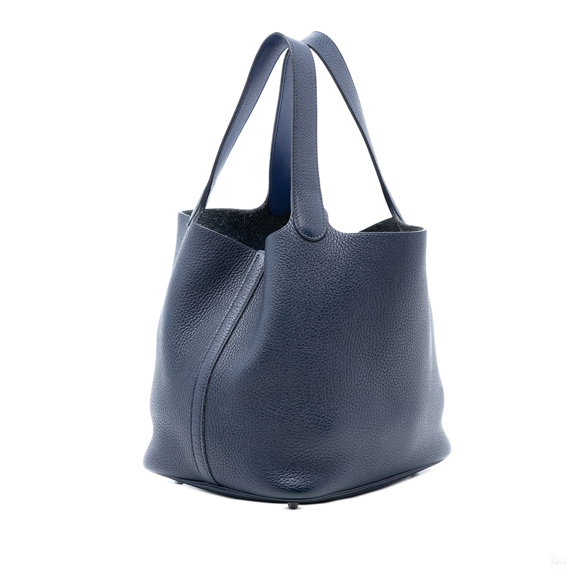 Second hand Hermes Picotin 22 Leather Lock Bucket Handbag Bleu Nuit - Tabita Bags