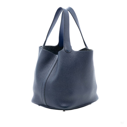 Second hand Hermes Picotin 22 Leather Lock Bucket Handbag Bleu Nuit - Tabita Bags