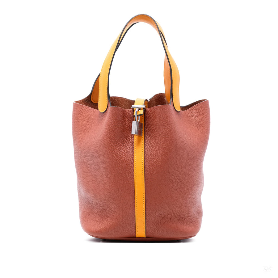 Second hand Hermes Picotin 22 Leather Lock Bucket Handbag Brown - Tabita Bags