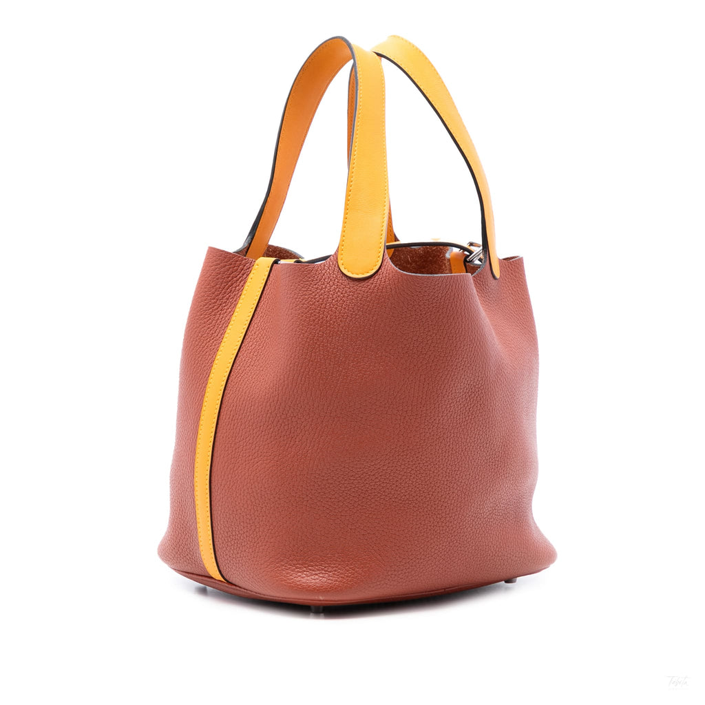 Second hand Hermes Picotin 22 Leather Lock Bucket Handbag Brown - Tabita Bags