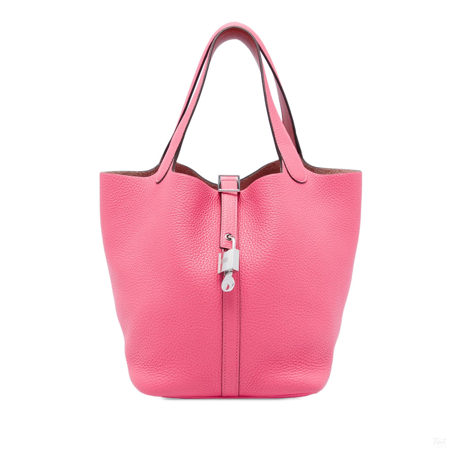 Second hand Hermes Picotin 22 Leather Lock Bucket Handbag Clemence Pink - Tabita Bags