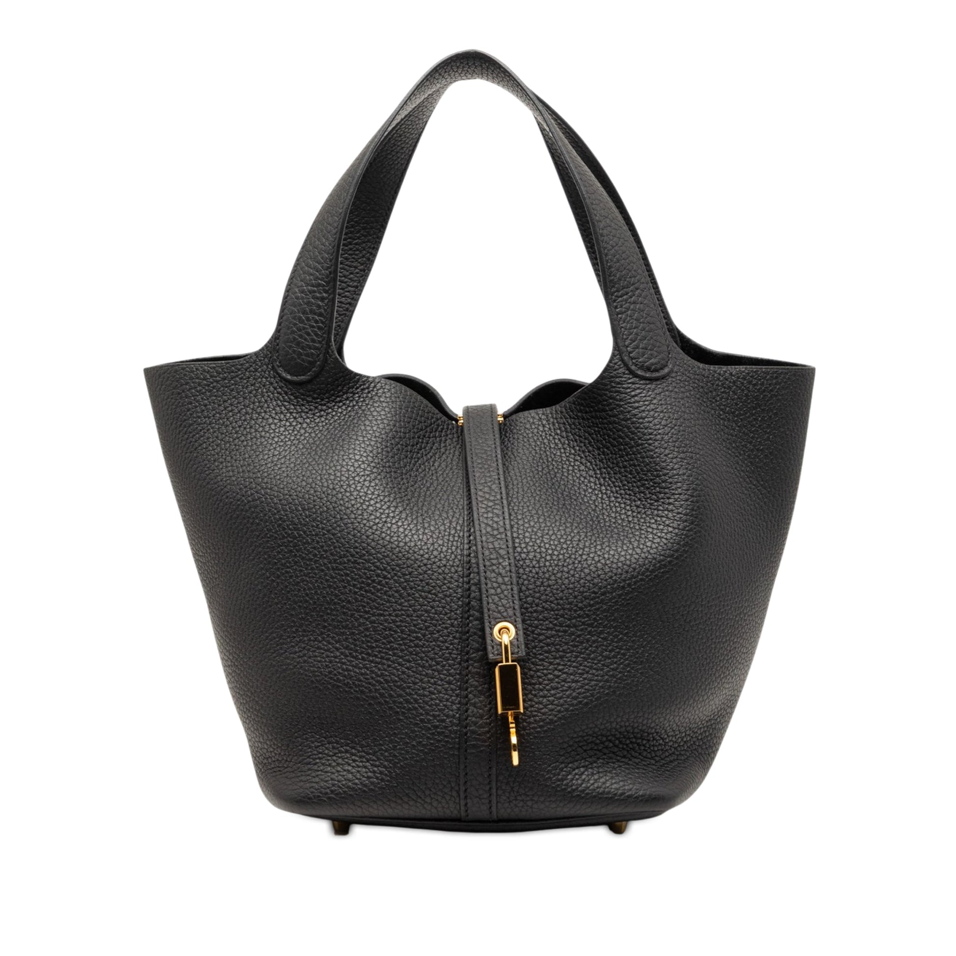 Second hand Hermes Picotin 22 Leather Lock Bucket Handbag Noir - Tabita Bags