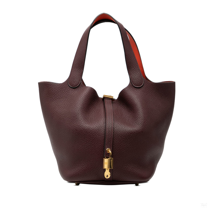 Second hand Hermes Picotin 22 Leather Lock Bucket Handbag Prune - Tabita Bags