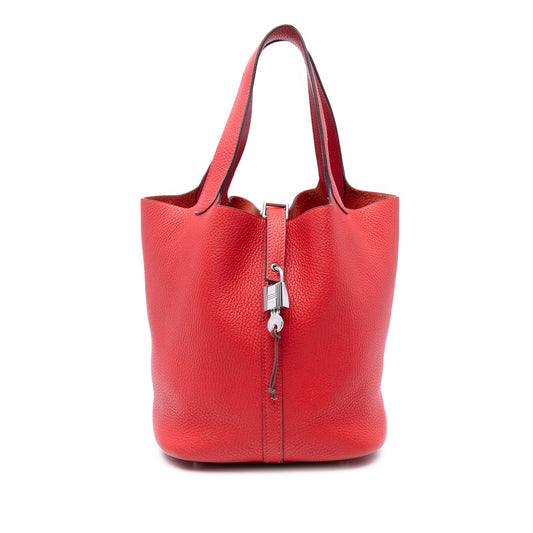 Second hand Hermes Picotin 22 Leather Lock Bucket Handbag Rouge de Coeur - Tabita Bags