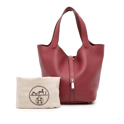 Second hand Hermes Picotin 22 Leather Lock Bucket Handbag Rouge H - Tabita Bags