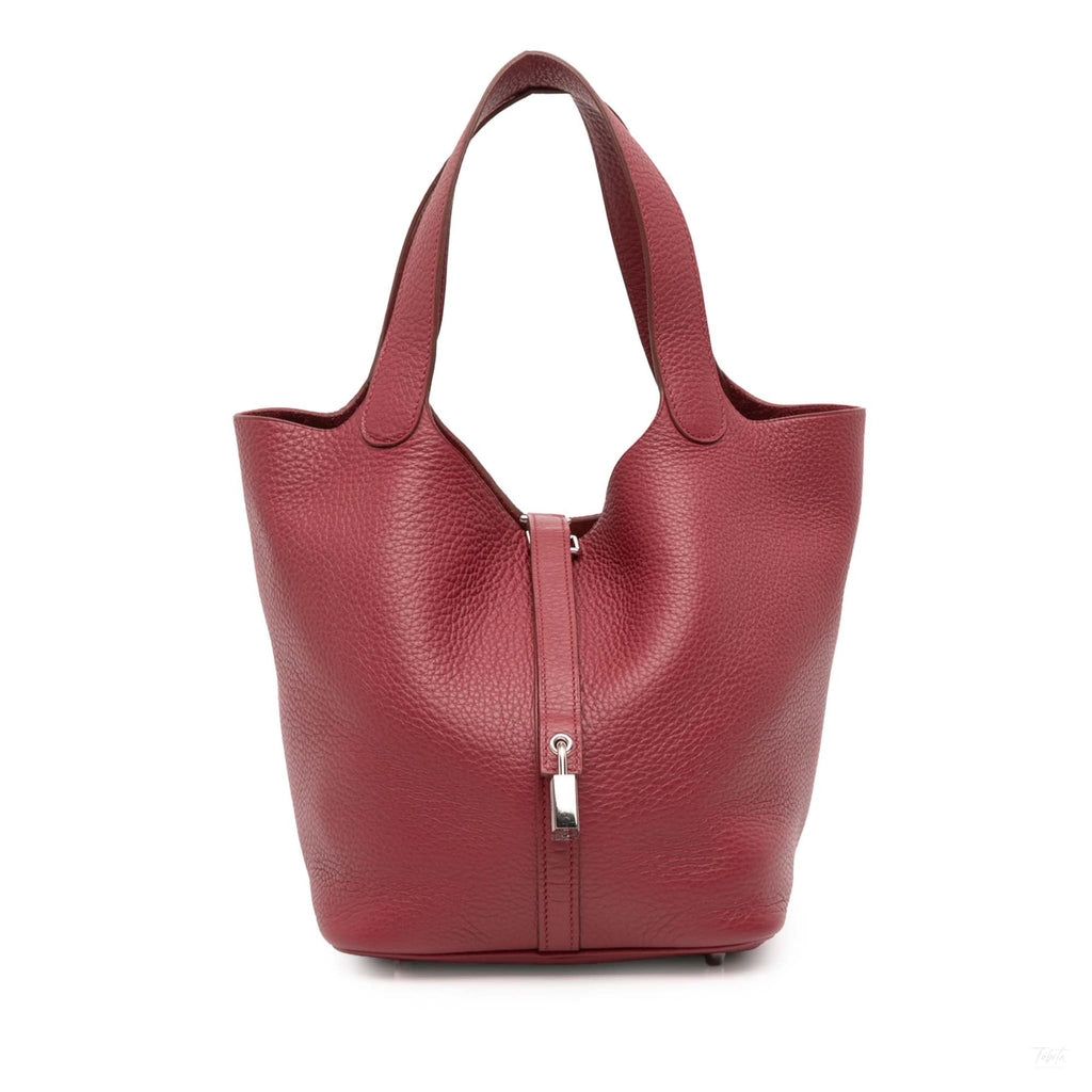 Second hand Hermes Picotin 22 Leather Lock Bucket Handbag Rouge H - Tabita Bags
