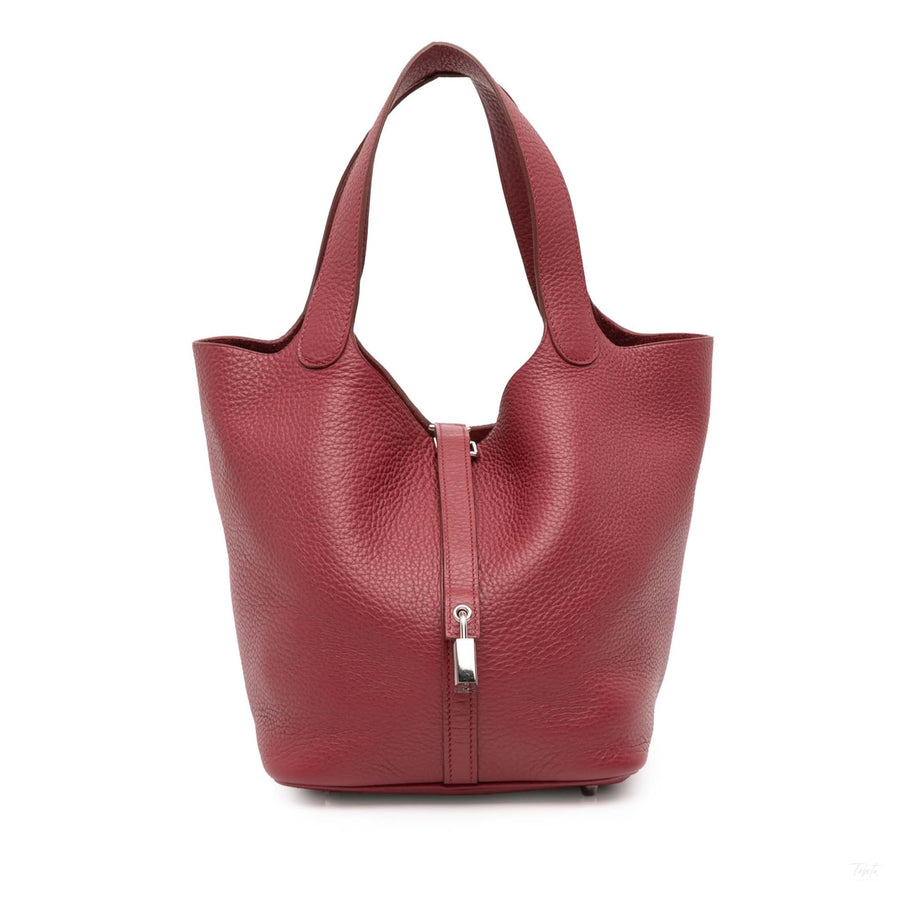 Second hand Hermes Picotin 22 Leather Lock Bucket Handbag Rouge H - Tabita Bags