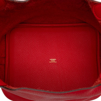 Second hand Hermes Picotin 22 Leather Lock Bucket Handbag Rouge Tomate - Tabita Bags