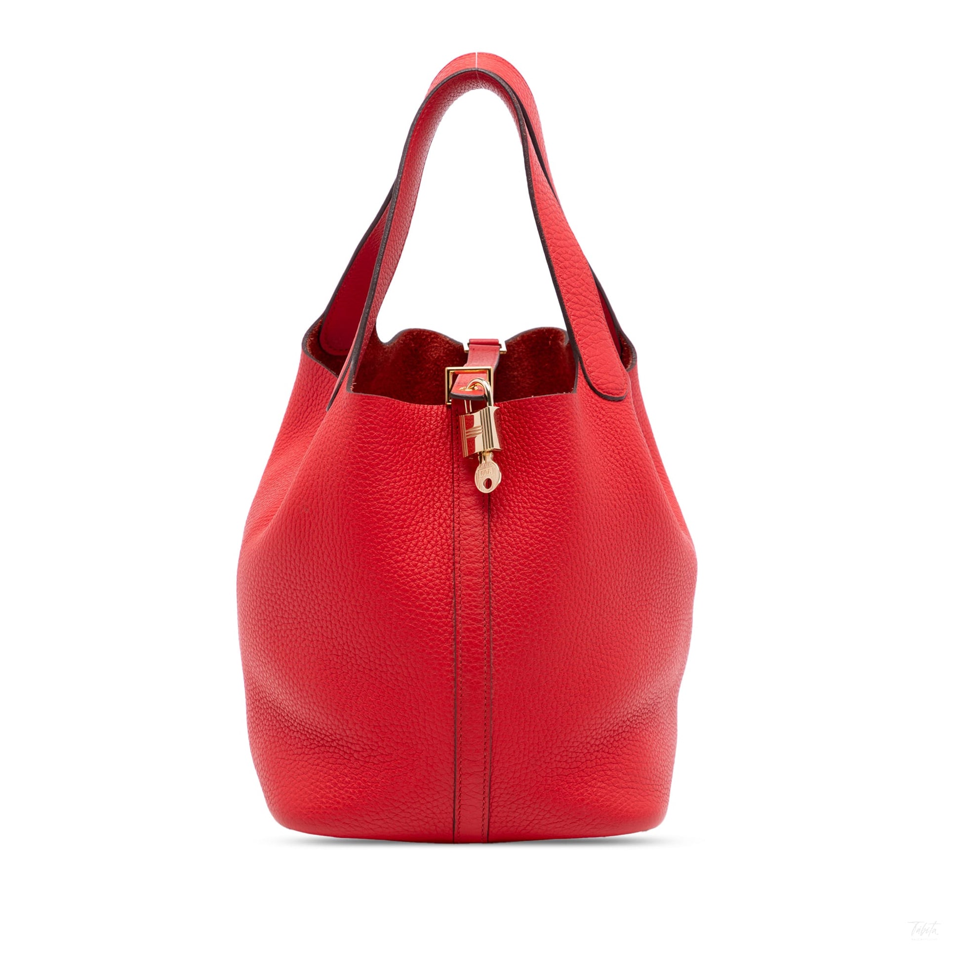 Second hand Hermes Picotin 22 Leather Lock Bucket Handbag Rouge Tomate - Tabita Bags
