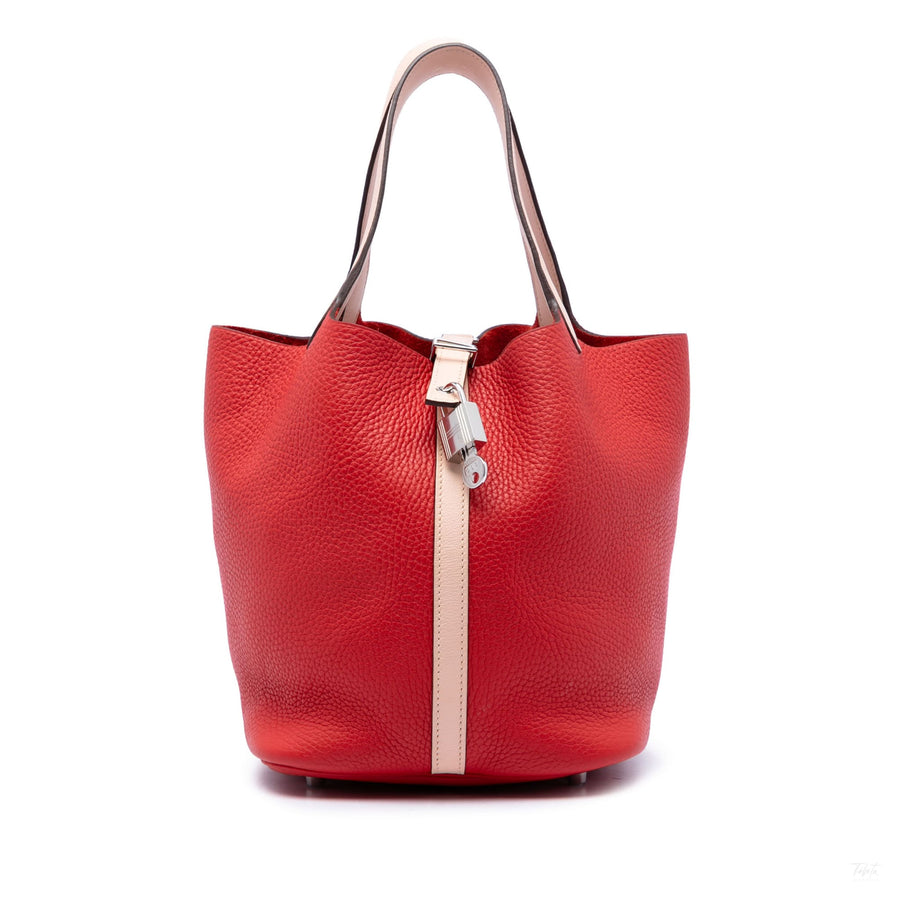 Second hand Hermes Picotin 22 Leather Lock Bucket Handbag Rouge Tomate - Tabita Bags