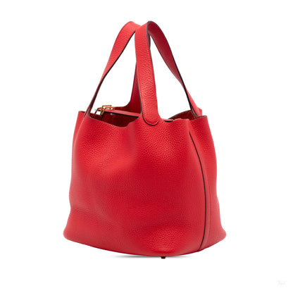 Second hand Hermes Picotin 22 Leather Lock Bucket Handbag Rouge Tomate - Tabita Bags