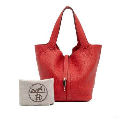 Second hand Hermes Picotin 22 Leather Lock Bucket Handbag Rouge Vif - Tabita Bags