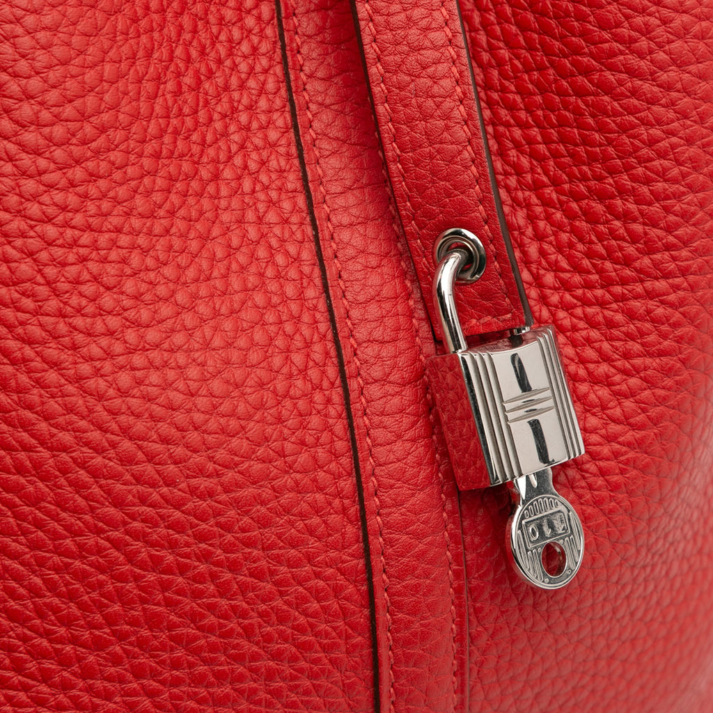 Second hand Hermes Picotin 22 Leather Lock Bucket Handbag Rouge Vif - Tabita Bags