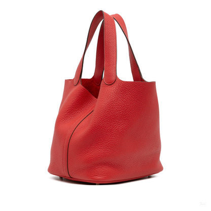 Second hand Hermes Picotin 22 Leather Lock Bucket Handbag Rouge Vif - Tabita Bags