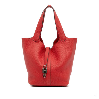 Second hand Hermes Picotin 22 Leather Lock Bucket Handbag Rouge Vif - Tabita Bags
