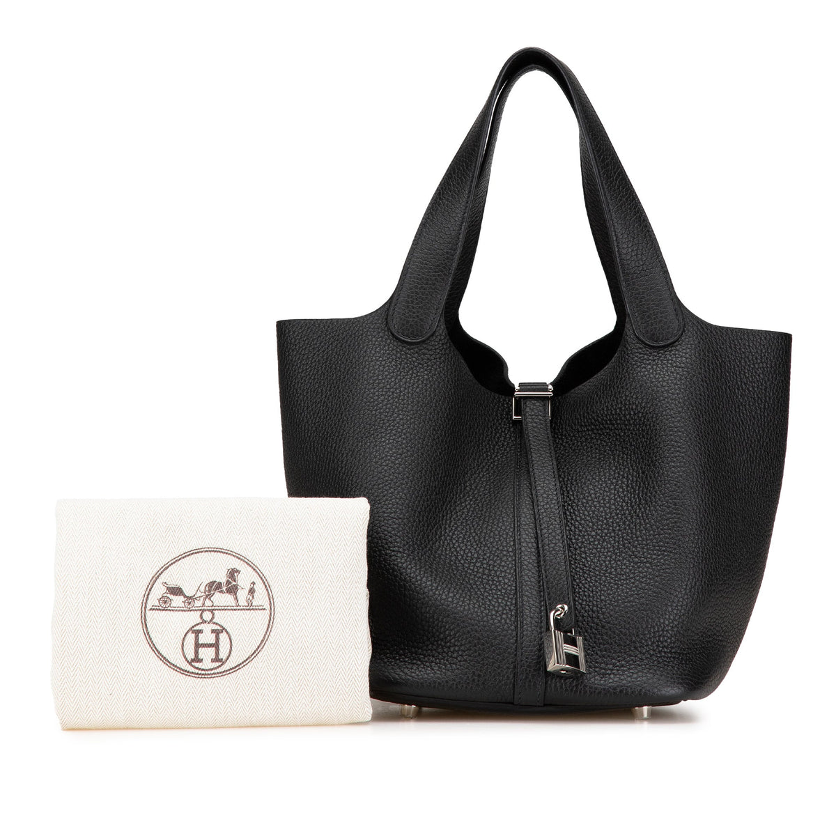 Second hand Hermes Picotin 22 Lock Leather Bucket Handbag Black - Tabita Bags