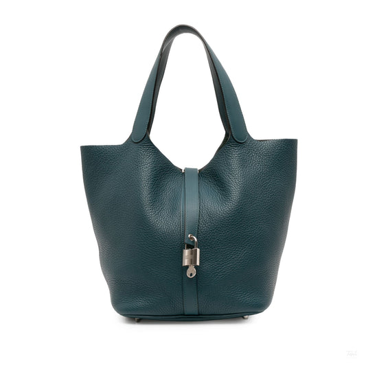 Second hand Hermes Picotin 26 Leather Lock Bucket Handbag Vert Cypress - Tabita Bags