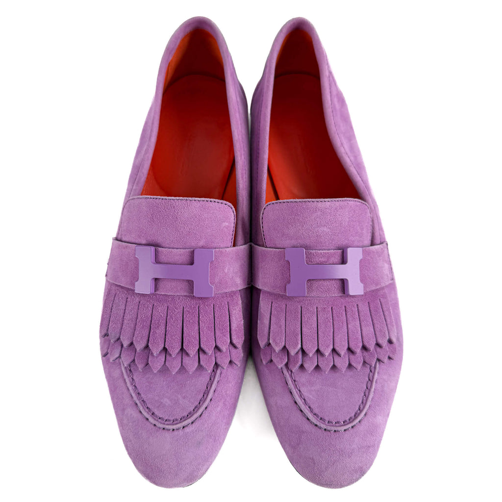 Second hand Hermes Royal Goatskin Suede Loafer 38 Violet Parm - Tabita Bags