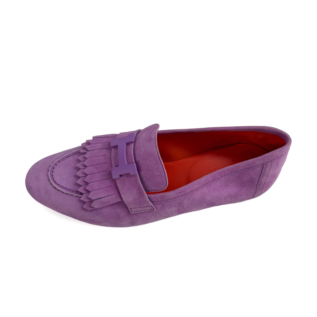 Second hand Hermes Royal Goatskin Suede Loafer 38 Violet Parm - Tabita Bags