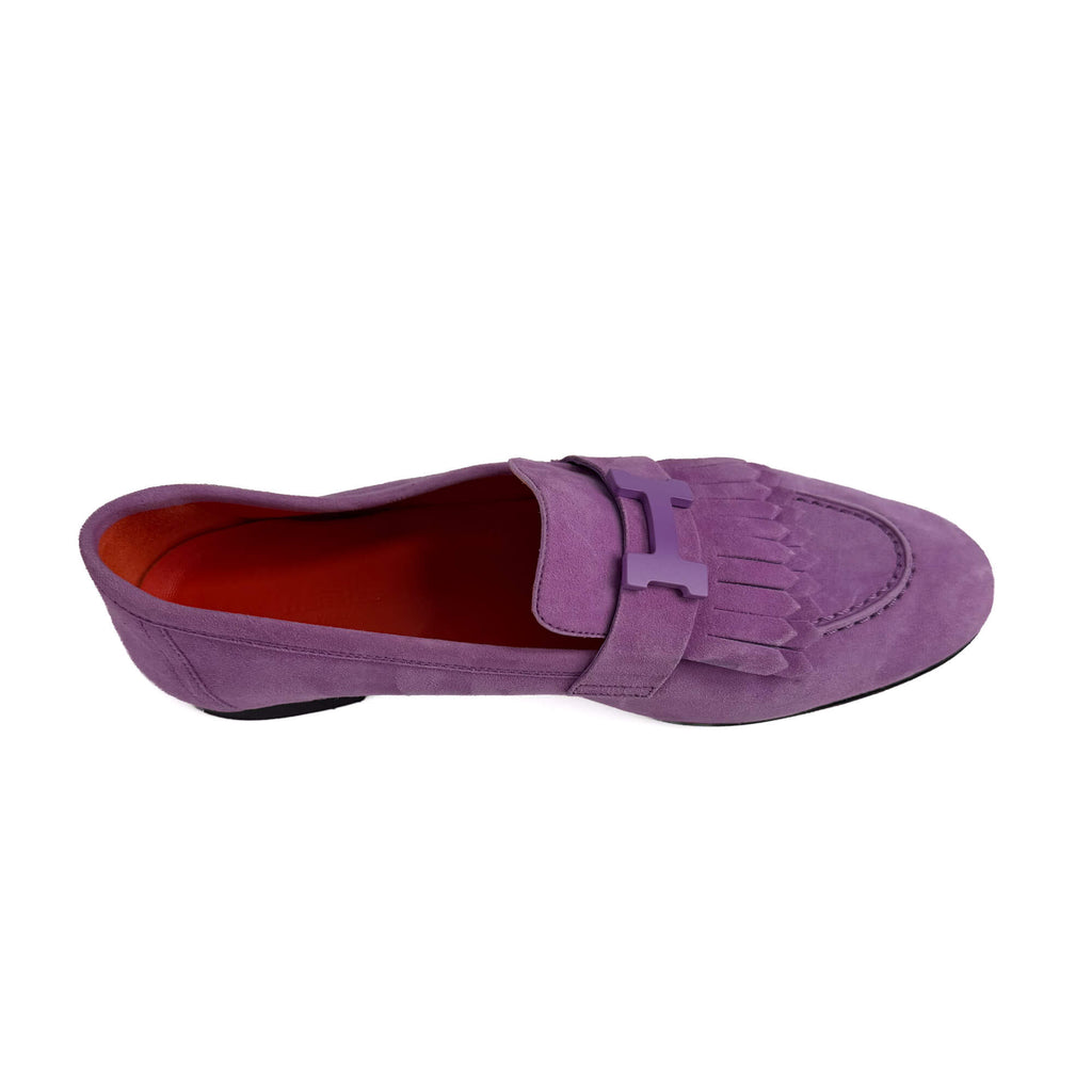 Second hand Hermes Royal Goatskin Suede Loafer 38 Violet Parm - Tabita Bags