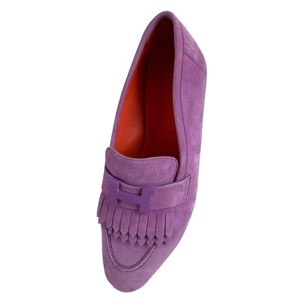 Second hand Hermes Royal Goatskin Suede Loafer 38 Violet Parm - Tabita Bags
