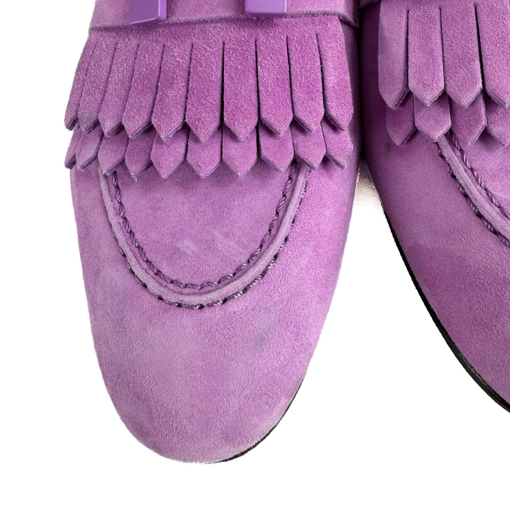 Second hand Hermes Royal Goatskin Suede Loafer 38 Violet Parm - Tabita Bags