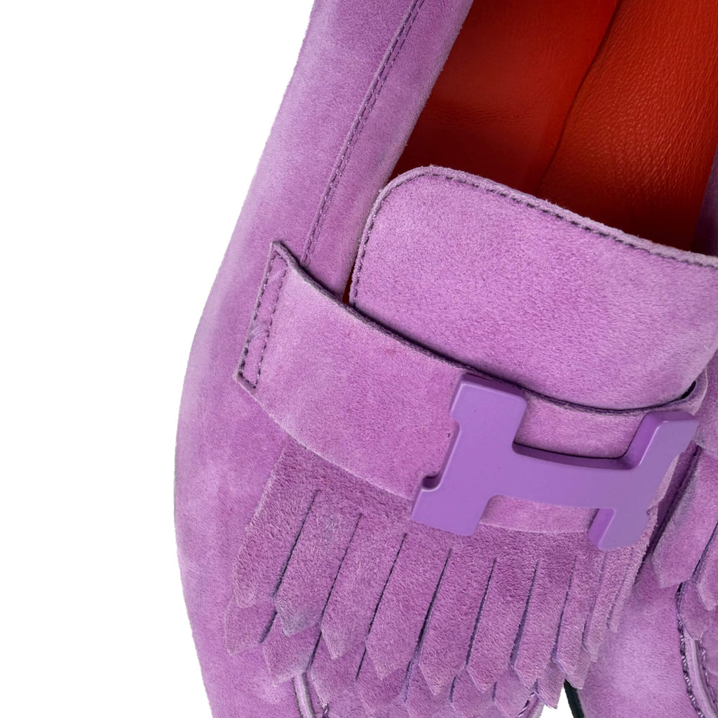Second hand Hermes Royal Goatskin Suede Loafer 38 Violet Parm - Tabita Bags