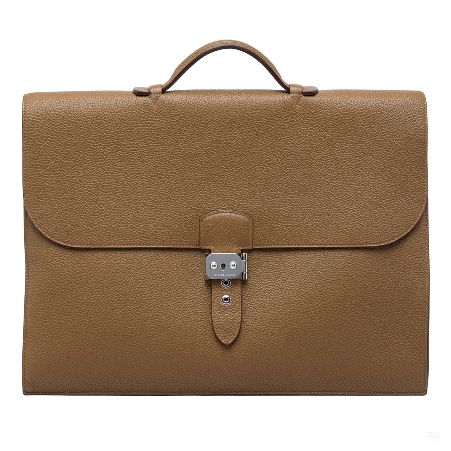 Second hand Hermes Sac a Depeches 40 Togo Leather Business Handbag Brown - Tabita Bags