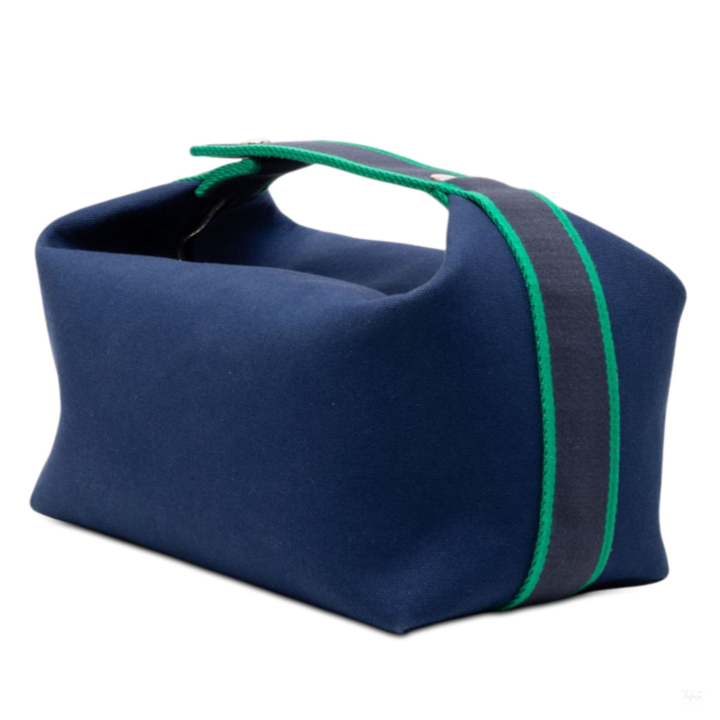 Second hand Hermes Trousse de Toilette Bride GM Wool Beauty Case Blue - Tabita Bags