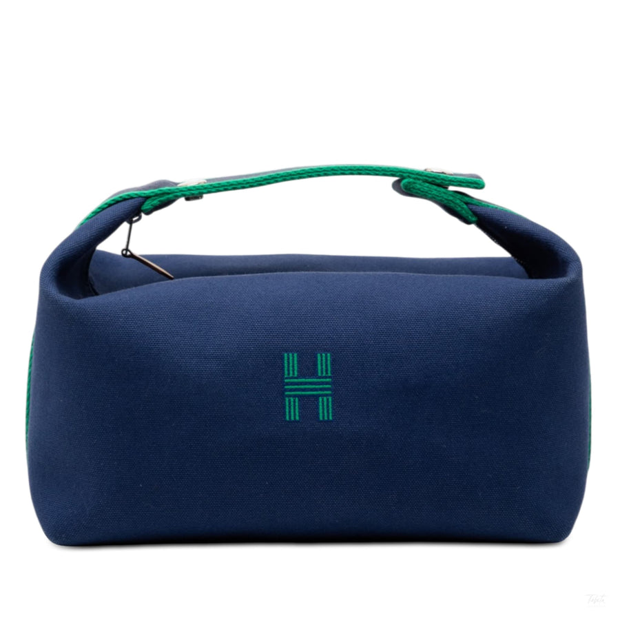 Second hand Hermes Trousse de Toilette Bride GM Wool Beauty Case Blue - Tabita Bags