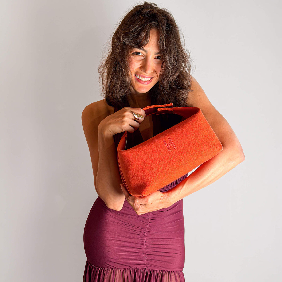 Second hand Hermes Trousse de Toilette Bride GM Wool Beauty Case Orange - Tabita Bags