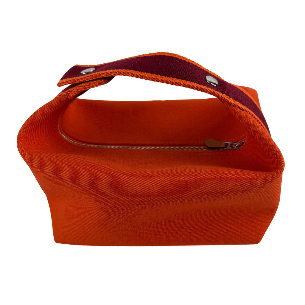 Second hand Hermes Trousse de Toilette Bride GM Wool Beauty Case Orange - Tabita Bags