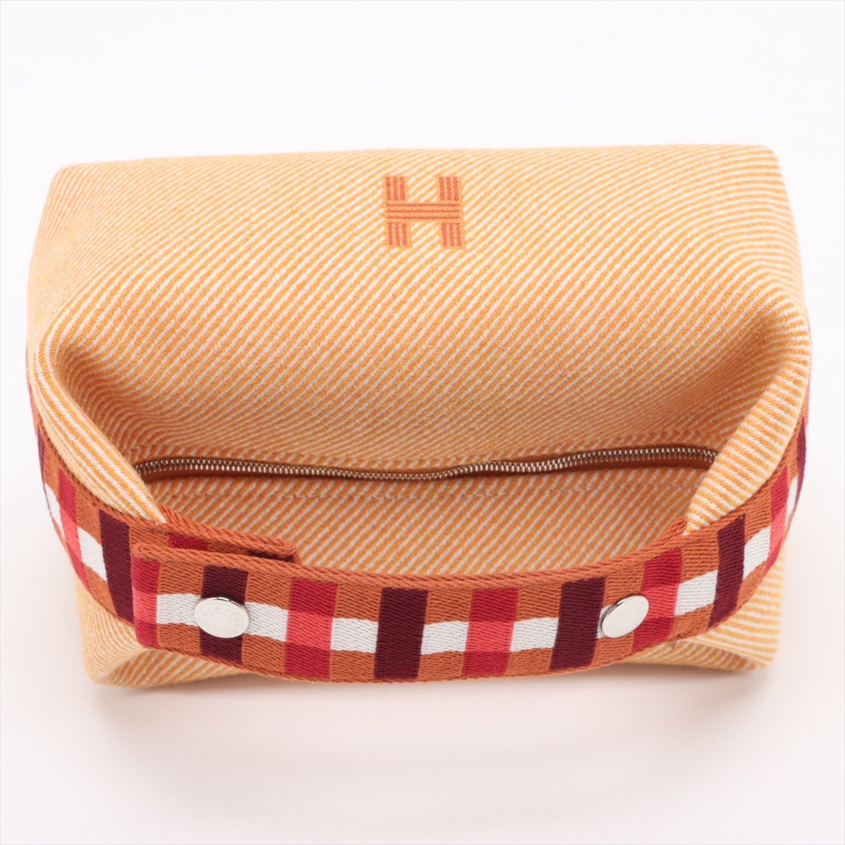 Second hand Hermes Trousse de Toilette Bride PM Wool Beauty Case Orange - Tabita Bags