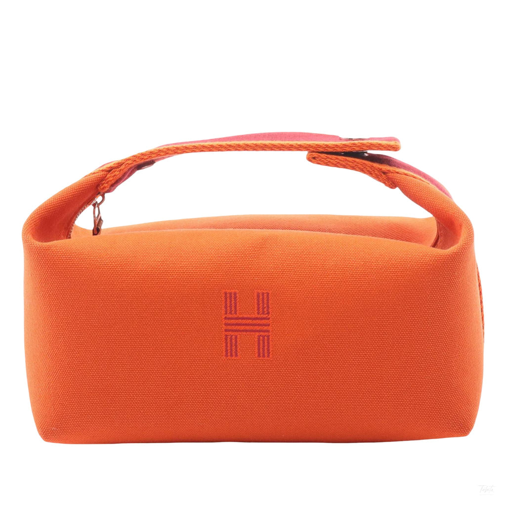 Second hand Hermes Trousse de Toilette Bride PM Wool Beauty Case Orange - Tabita Bags