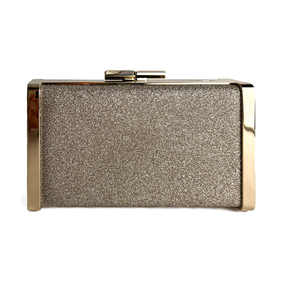 Second hand Jimmy Choo J Box Dusty Glitter Texture Metal Clutch Ice - Tabita Bags
