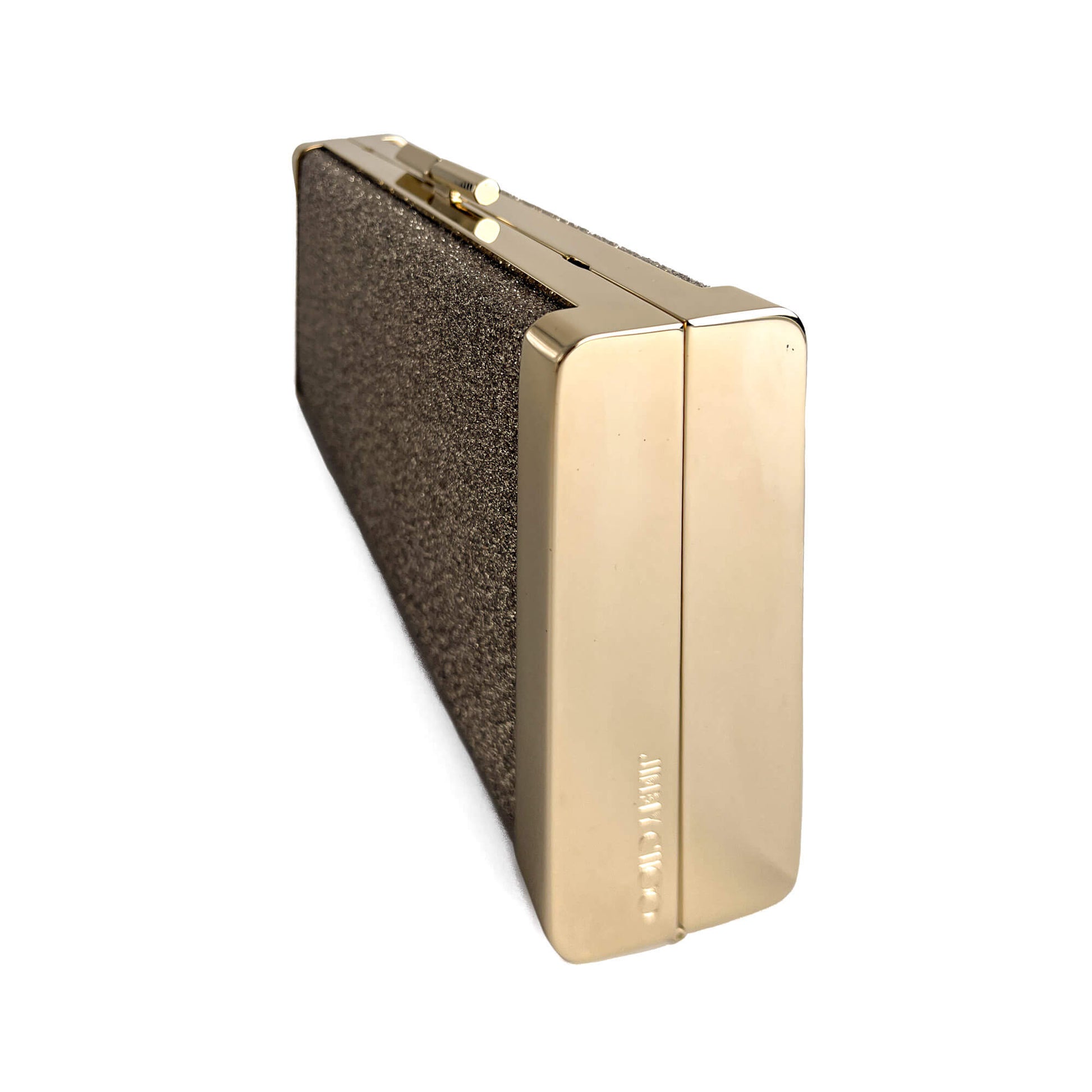 Second hand Jimmy Choo J Box Dusty Glitter Texture Metal Clutch Ice - Tabita Bags