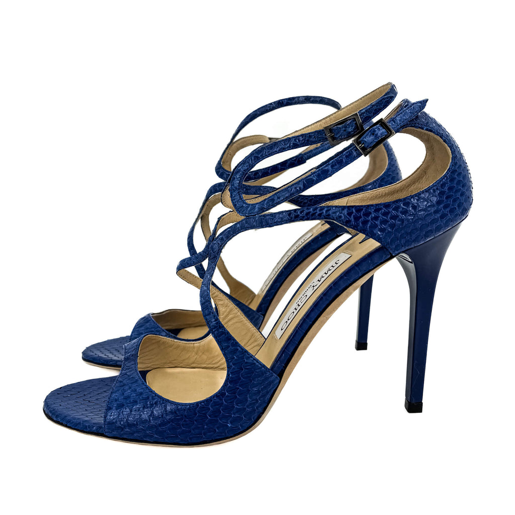 Second hand Jimmy Choo Lance Exotic Leather Sandals 40 Heel 10 Cm Blue - Tabita Bags