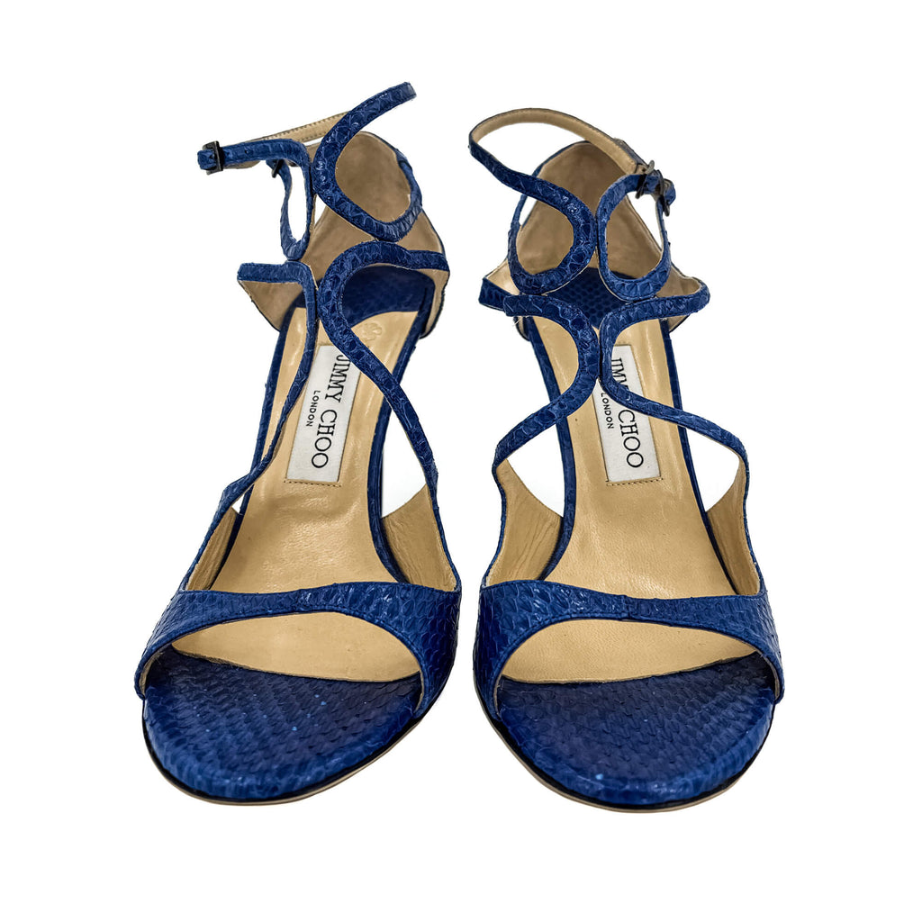 Second hand Jimmy Choo Lance Exotic Leather Sandals 40 Heel 10 Cm Blue - Tabita Bags