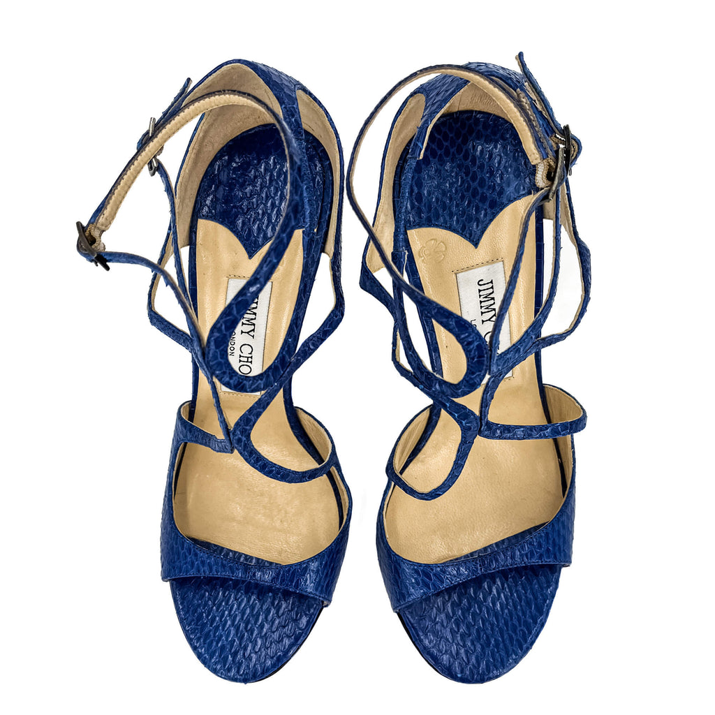 Second hand Jimmy Choo Lance Exotic Leather Sandals 40 Heel 10 Cm Blue - Tabita Bags