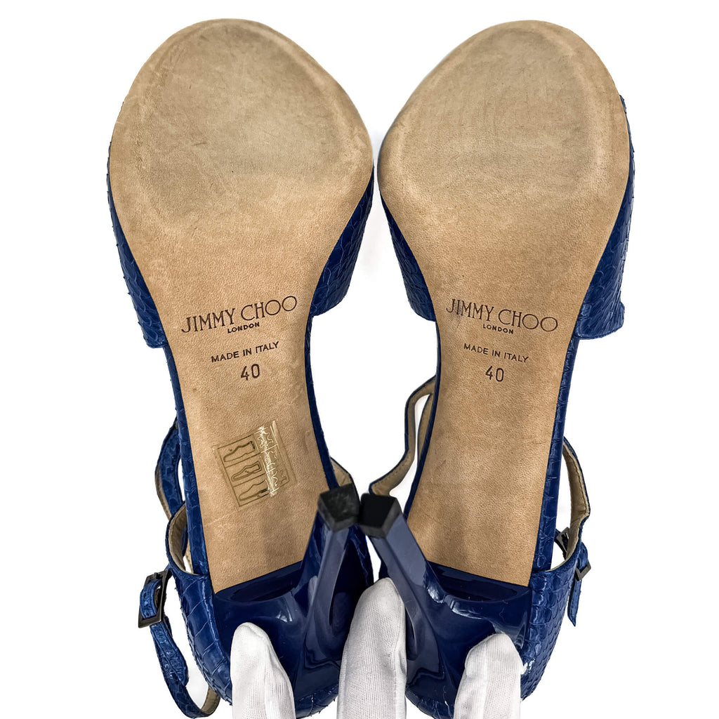 Second hand Jimmy Choo Lance Exotic Leather Sandals 40 Heel 10 Cm Blue - Tabita Bags