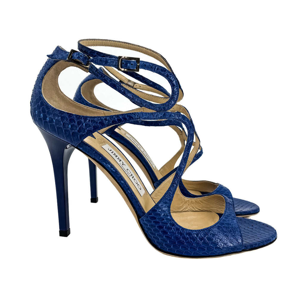 Second hand Jimmy Choo Lance Exotic Leather Sandals 40 Heel 10 Cm Blue - Tabita Bags