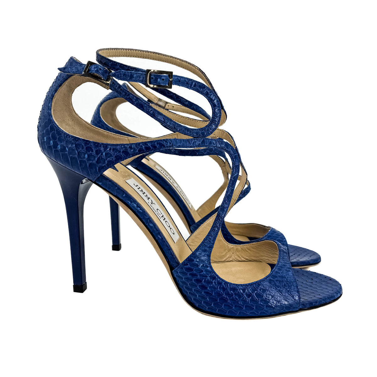 Second hand Jimmy Choo Lance Exotic Leather Sandals 40 Heel 10 Cm Blue - Tabita Bags