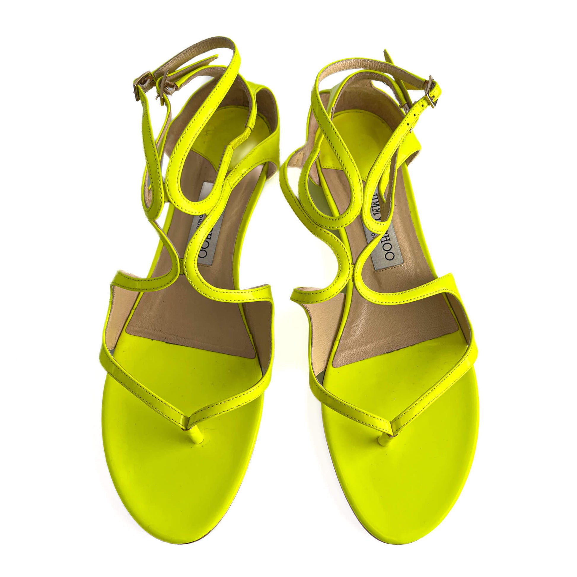 Second hand Jimmy Choo Lance Patent Leather Flat Sandals 40 Yellow - Tabita Bags