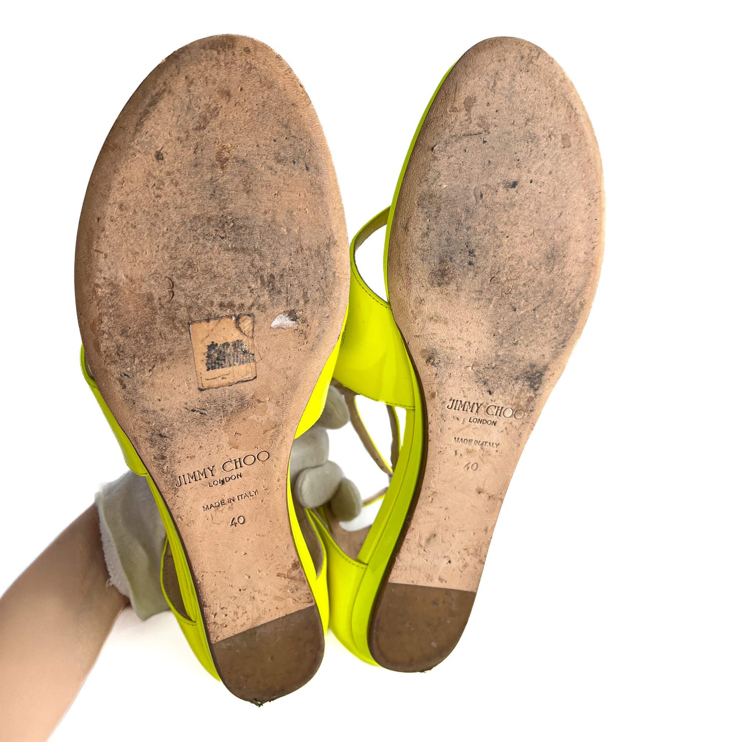 Second hand Jimmy Choo Lance Patent Leather Flat Sandals 40 Yellow - Tabita Bags