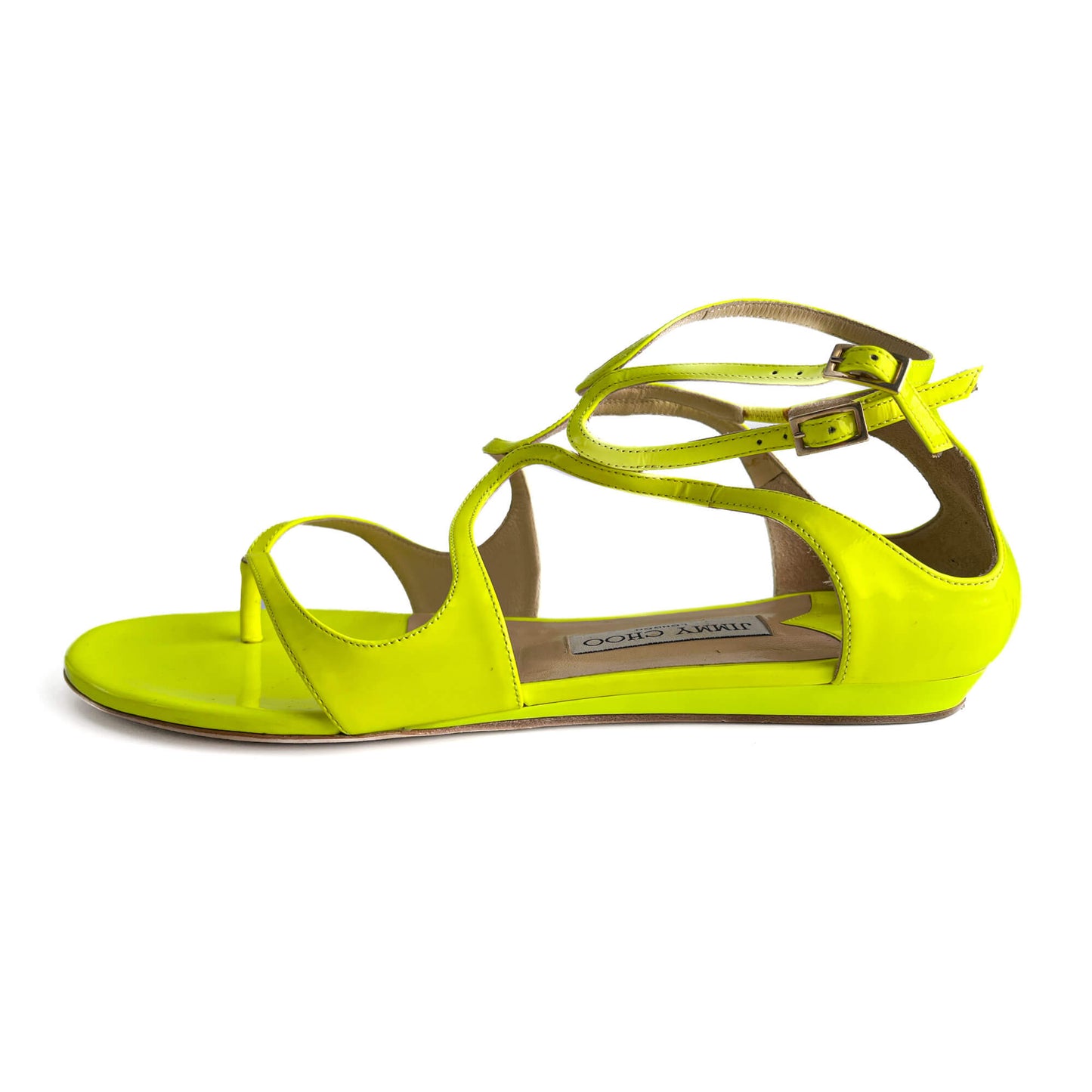 Second hand Jimmy Choo Lance Patent Leather Flat Sandals 40 Yellow - Tabita Bags