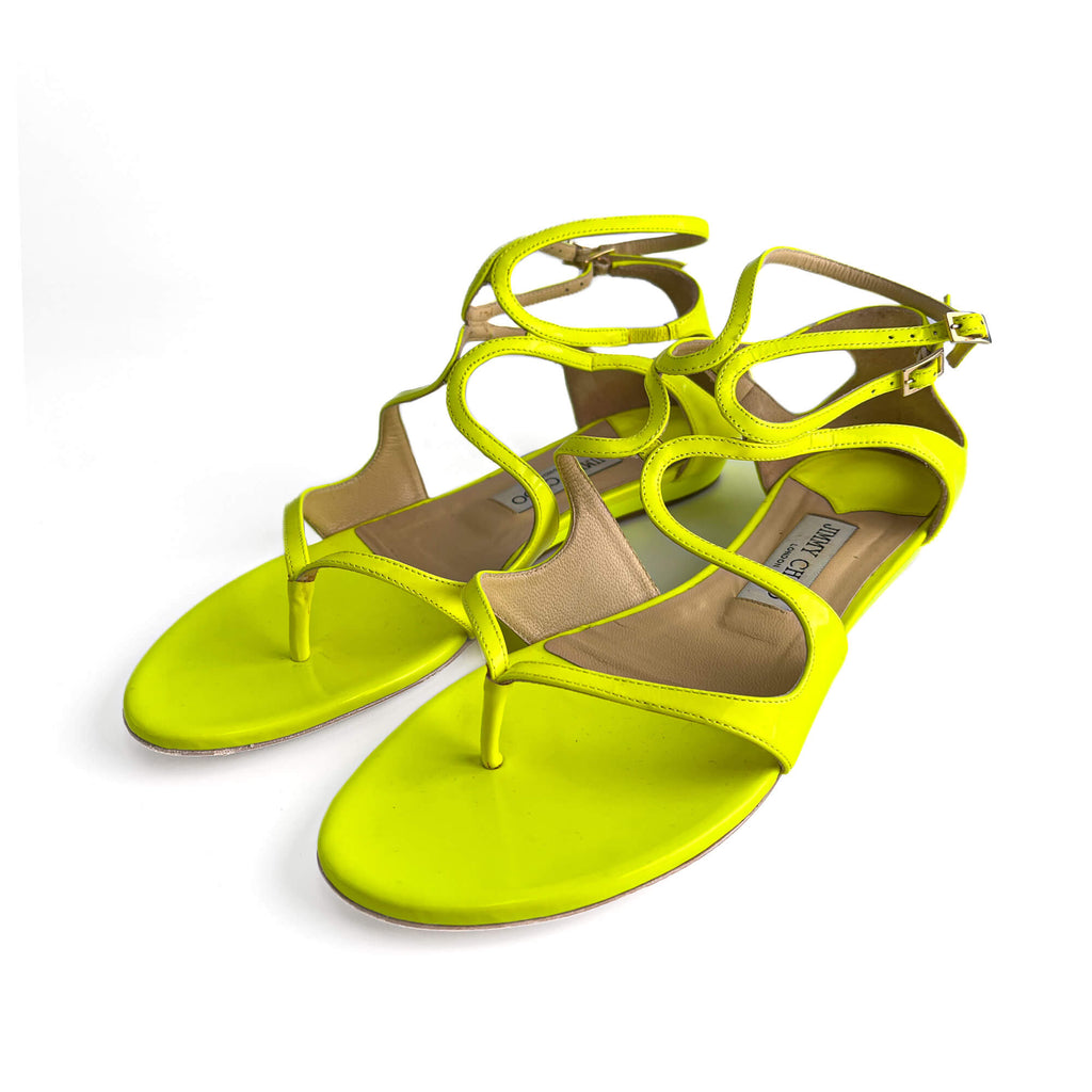 Second hand Jimmy Choo Lance Patent Leather Flat Sandals 40 Yellow - Tabita Bags